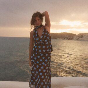 ZARA POLKA DOT HALTER TOP WITH SCARF